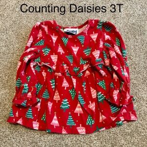 Counting Daisies Red Christmas Tree Kids Blouse